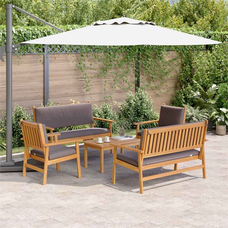 Pemberly Row 5 Piece Solid Acacia Wood Garden Sofa Set in Brown