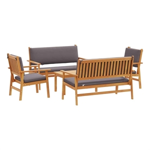 Pemberly Row 5 Piece Solid Acacia Wood Garden Sofa Set in Brown