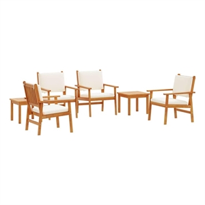 Pemberly Row 6 Piece Solid Acacia Wood Garden Sofa Set in Brown