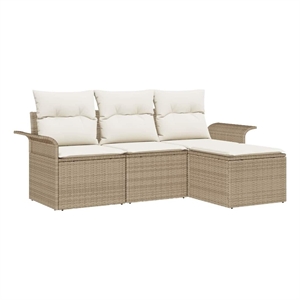 Pemberly Row 4 Piece Poly Rattan Garden Sofa Set With Cushions in Beige