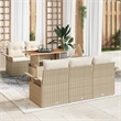 Pemberly Row 6 Piece Poly Rattan Garden Sofa Set With Cushions in Beige & Cream