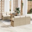 Pemberly Row 7 Piece Garden Sofa Set With Cushions in Beige & Cream