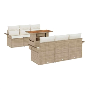 Pemberly Row 7 Piece Garden Sofa Set With Cushions in Beige & Cream