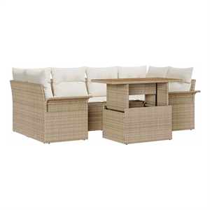 Pemberly Row 7 Piece Garden Sofa Set With Cushions in Beige & Cream