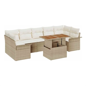 Pemberly Row 8 Piece Garden Sofa Set With Cushions in Beige & Cream