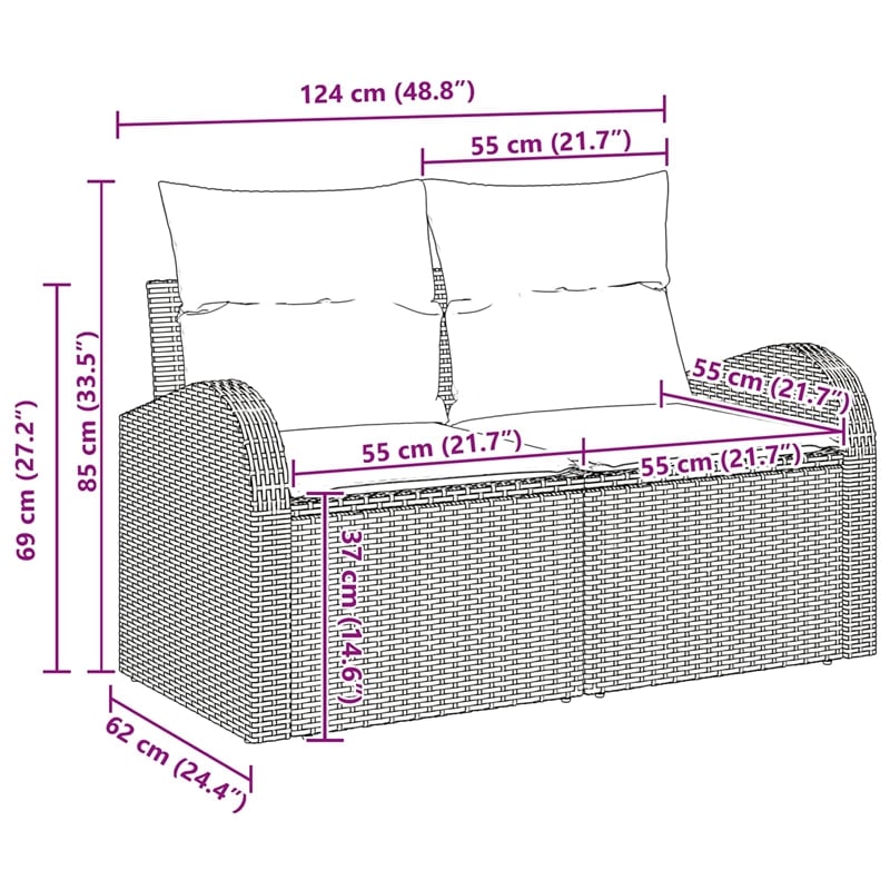 Pemberly Row 6 Pcs Poly Rattan Sofa Set With Cushions Manual in Gray And Navy