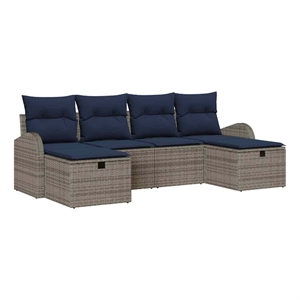 Pemberly Row 6 Pcs Poly Rattan Sofa Set With Cushions Manual in Gray And Navy