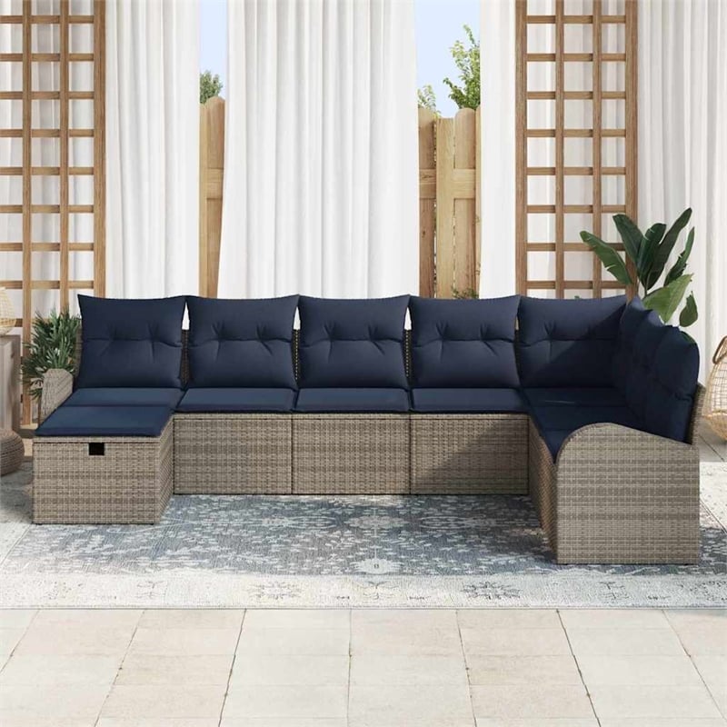 Pemberly Row 8 Pcs Poly Rattan Sofa Set With Cushions Manual in Gray And Navy