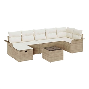 Pemberly Row 8 Pcs Beige & Cream Poly Rattan Garden Sofa Set With Cushions