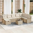 Pemberly Row 9 Pcs Beige & Cream Poly Rattan Garden Sofa Set With Cushions