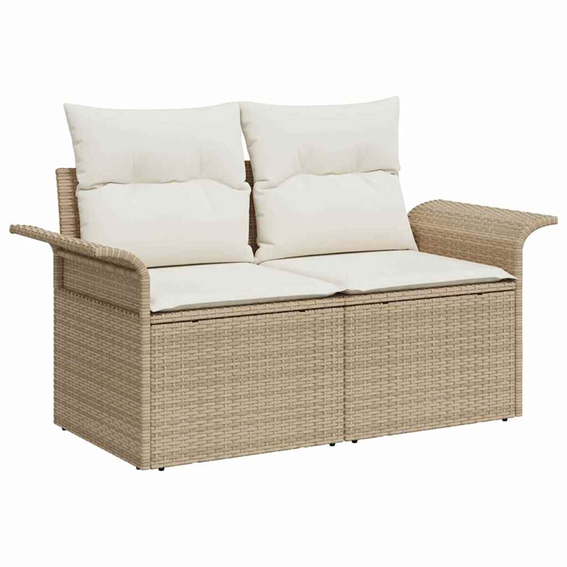Pemberly Row 9 Pcs Beige & Cream Poly Rattan Garden Sofa Set With Cushions