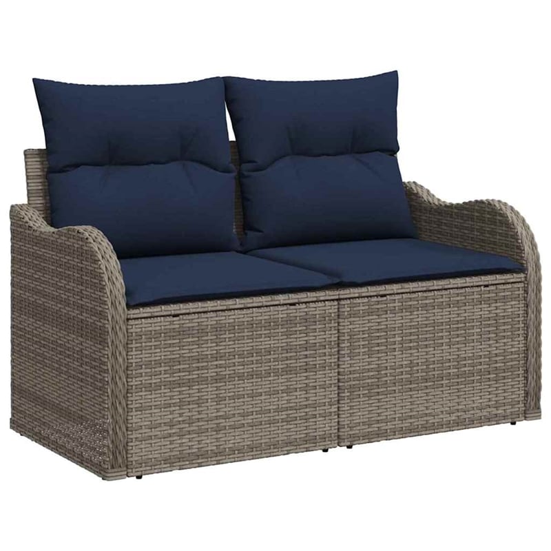 Pemberly Row 4 Pcs Gray & Navy Poly Rattan Garden Sofa Set With Cushions