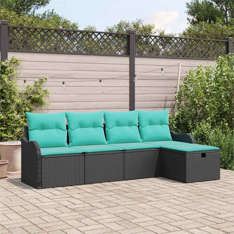 Pemberly Row 5 Pcs Black & Turquoise Poly Rattan Garden Sofa Set Manual