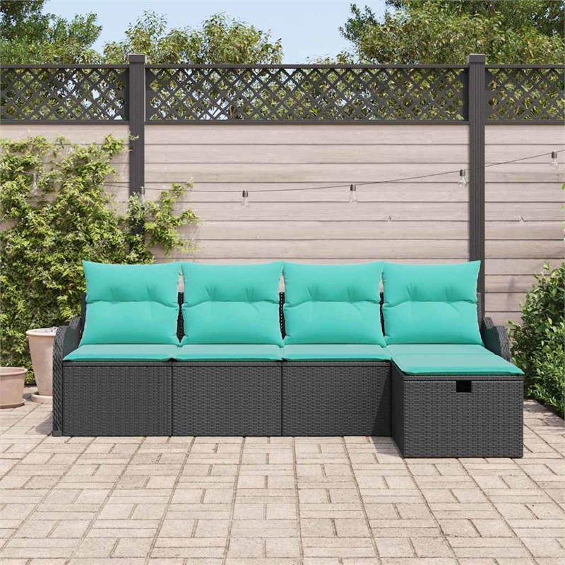 Pemberly Row 5 Pcs Black & Turquoise Poly Rattan Garden Sofa Set Manual