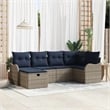 Pemberly Row 6 Pcs Gray & Navy Poly Rattan Garden Sofa Set With Cushions