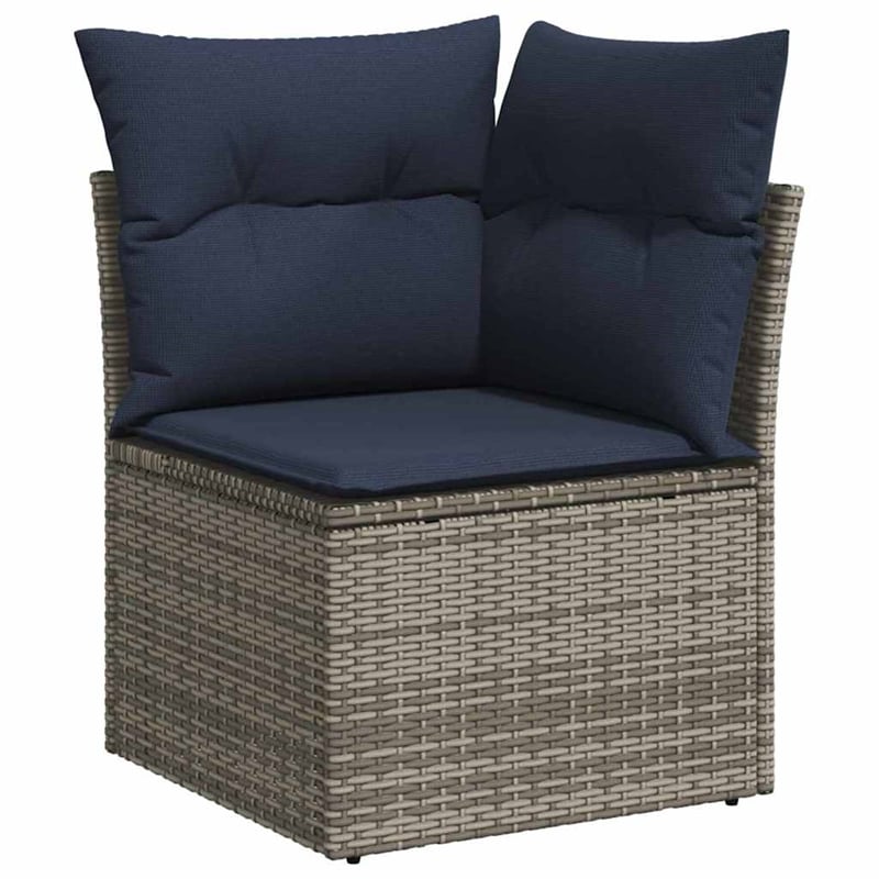 Pemberly Row 6 Pcs Gray & Navy Poly Rattan Garden Sofa Set With Cushions