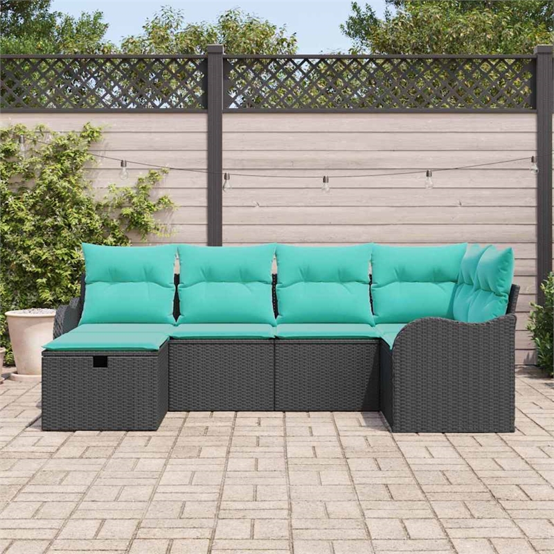 Pemberly Row 6 Pcs Black & Turquoise Poly Rattan Garden Sofa Set Manual