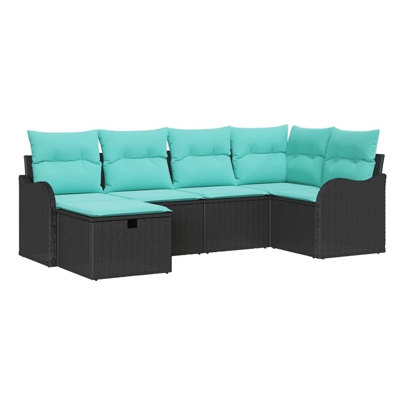 Pemberly Row 6 Pcs Black & Turquoise Poly Rattan Garden Sofa Set Manual