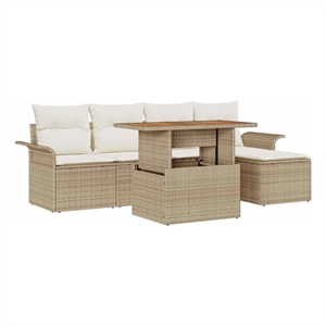 Pemberly Row 6 Piece Garden Sofa Set With Cushions in Beige & Cream