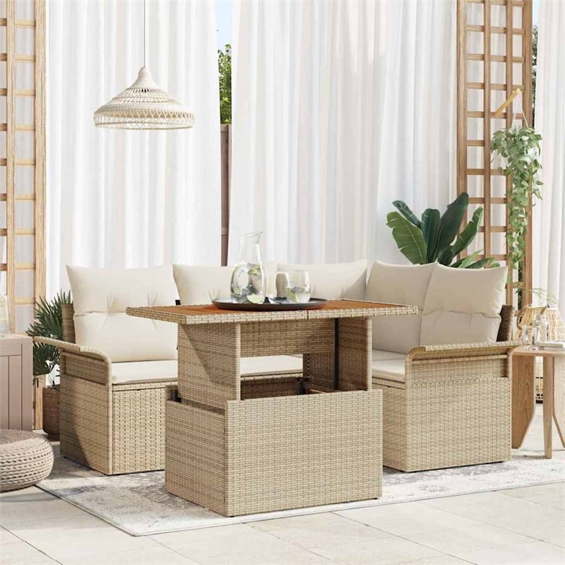 Pemberly Row 5 Piece Garden Sofa Set With Cushions in Beige & Cream