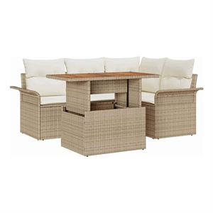 Pemberly Row 5 Piece Garden Sofa Set With Cushions in Beige & Cream