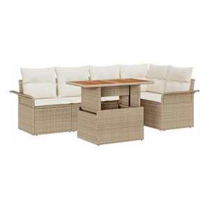 Pemberly Row 6 Piece Garden Sofa Set With Cushions in Beige & Cream