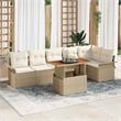 Pemberly Row 7 Piece Poly Rattan Garden Sofa Set With Cushions in Beige & Cream