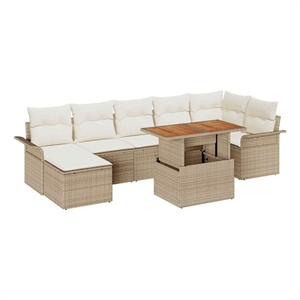 Pemberly Row 8 Pcs Beige & Cream Poly Rattan Garden Sofa Set With Cushions