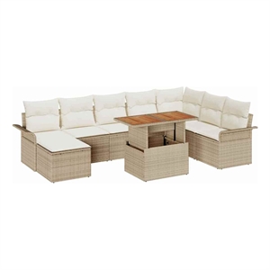 Pemberly Row 9 Pcs Beige & Cream Garden Sofa Set With Cushions