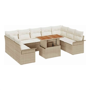 Pemberly Row 10 Pcs Beige & Cream Garden Sofa Set With Cushions