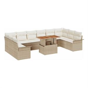 Pemberly Row 11 Pcs Beige & Cream Poly Rattan Garden Sofa Set With Cushions