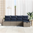 Pemberly Row Gray & Navy Poly Rattan Sofa Set With Cushions With Storage