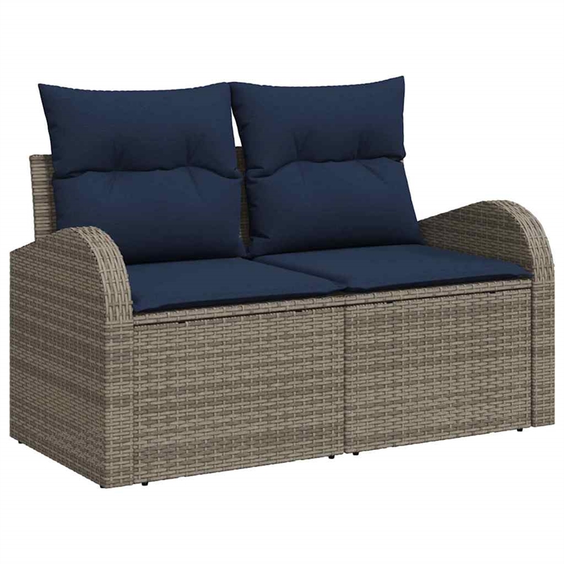 Pemberly Row Gray & Navy Poly Rattan Sofa Set With Cushions With Storage