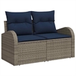 Pemberly Row Gray & Navy Poly Rattan Sofa Set With Cushions With Storage