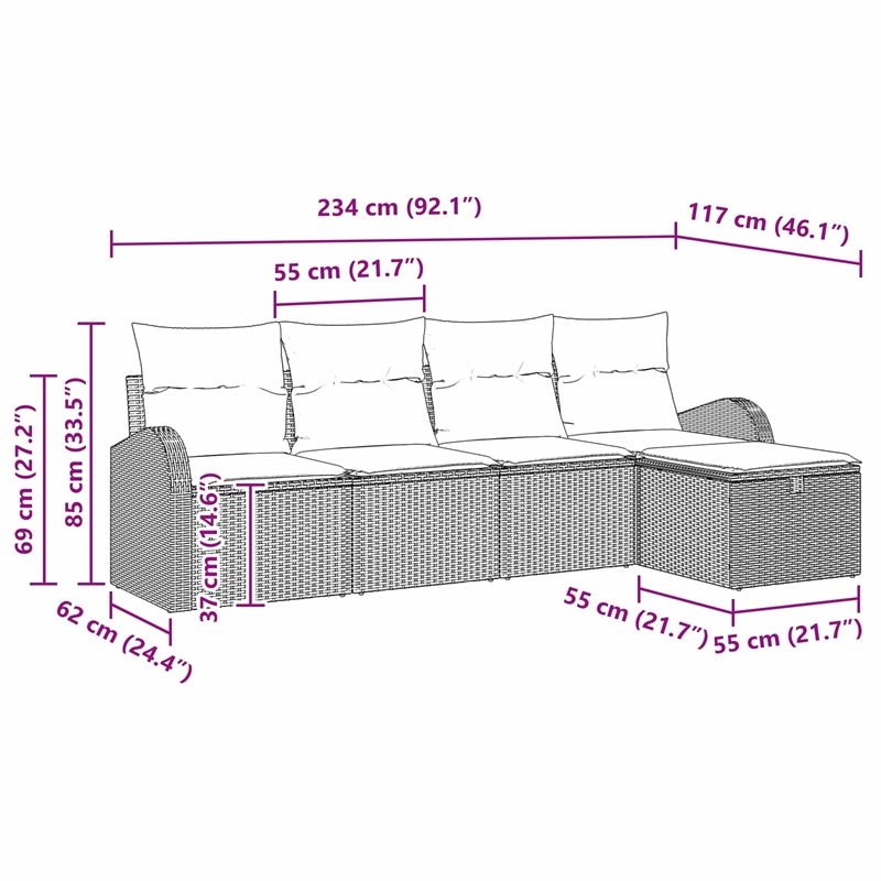 Pemberly Row Gray & Navy Poly Rattan Sofa Set With Cushions With Storage