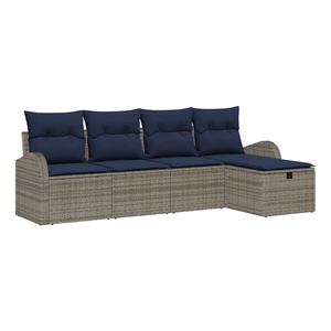 Pemberly Row Gray & Navy Poly Rattan Sofa Set With Cushions With Storage