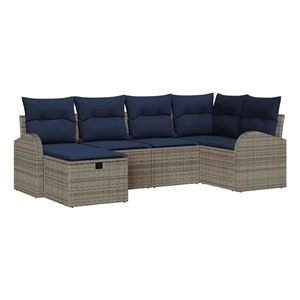 Pemberly Row 6 Pcs Poly Rattan Sofa Set With Cushions Manual in Gray And Navy
