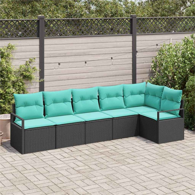 Pemberly Row 6 Pcs Black & Turquoise Poly Rattan Garden Sofa Set