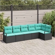 Pemberly Row 6 Pcs Black & Turquoise Poly Rattan Garden Sofa Set