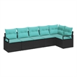 Pemberly Row 6 Pcs Black & Turquoise Poly Rattan Garden Sofa Set
