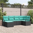 Pemberly Row 6 Pcs Black & Turquoise Poly Rattan Sofa Set With Cushions