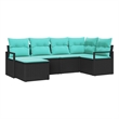 Pemberly Row 6 Pcs Black & Turquoise Poly Rattan Sofa Set With Cushions