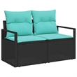 Pemberly Row 6 Pcs Black & Turquoise Poly Rattan Sofa Set With Cushions