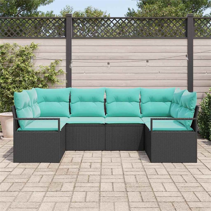 Pemberly Row 6 Pcs Black & Turquoise Poly Rattan Garden Sofa Set