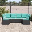 Pemberly Row 6 Pcs Black & Turquoise Poly Rattan Garden Sofa Set