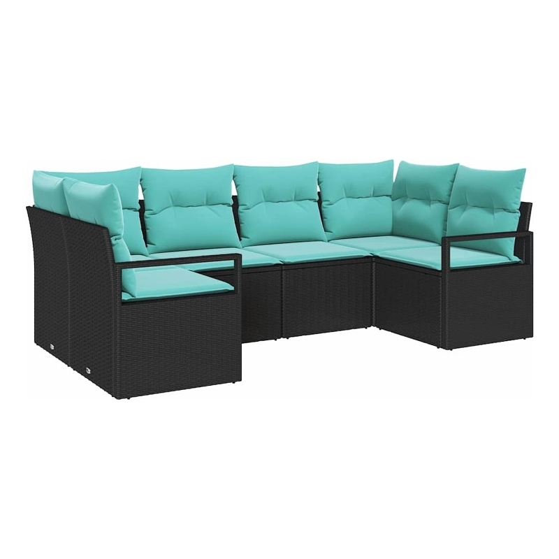 Pemberly Row 6 Pcs Black & Turquoise Poly Rattan Garden Sofa Set