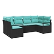 Pemberly Row 6 Pcs Black & Turquoise Poly Rattan Garden Sofa Set