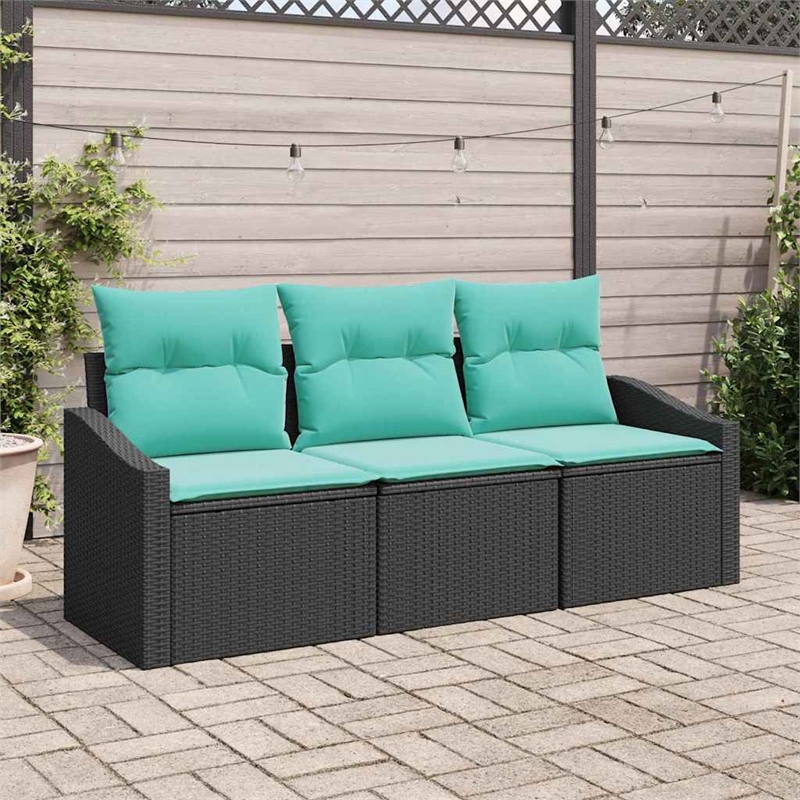 Pemberly Row 3 Pcs Black & Turquoise Poly Rattan Garden Sofa Set