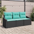 Pemberly Row 3 Pcs Black & Turquoise Poly Rattan Garden Sofa Set