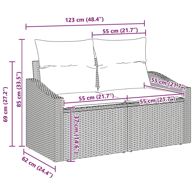 Pemberly Row 3 Pcs Black & Turquoise Poly Rattan Garden Sofa Set